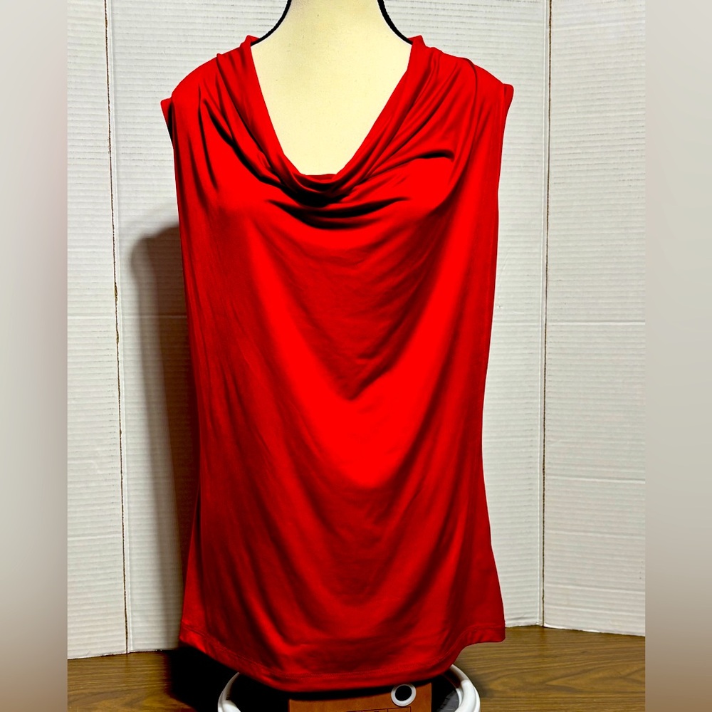 Worthington Sz L Red Sleeveless Draped Blouse 96% poly 18” p2p 30”L